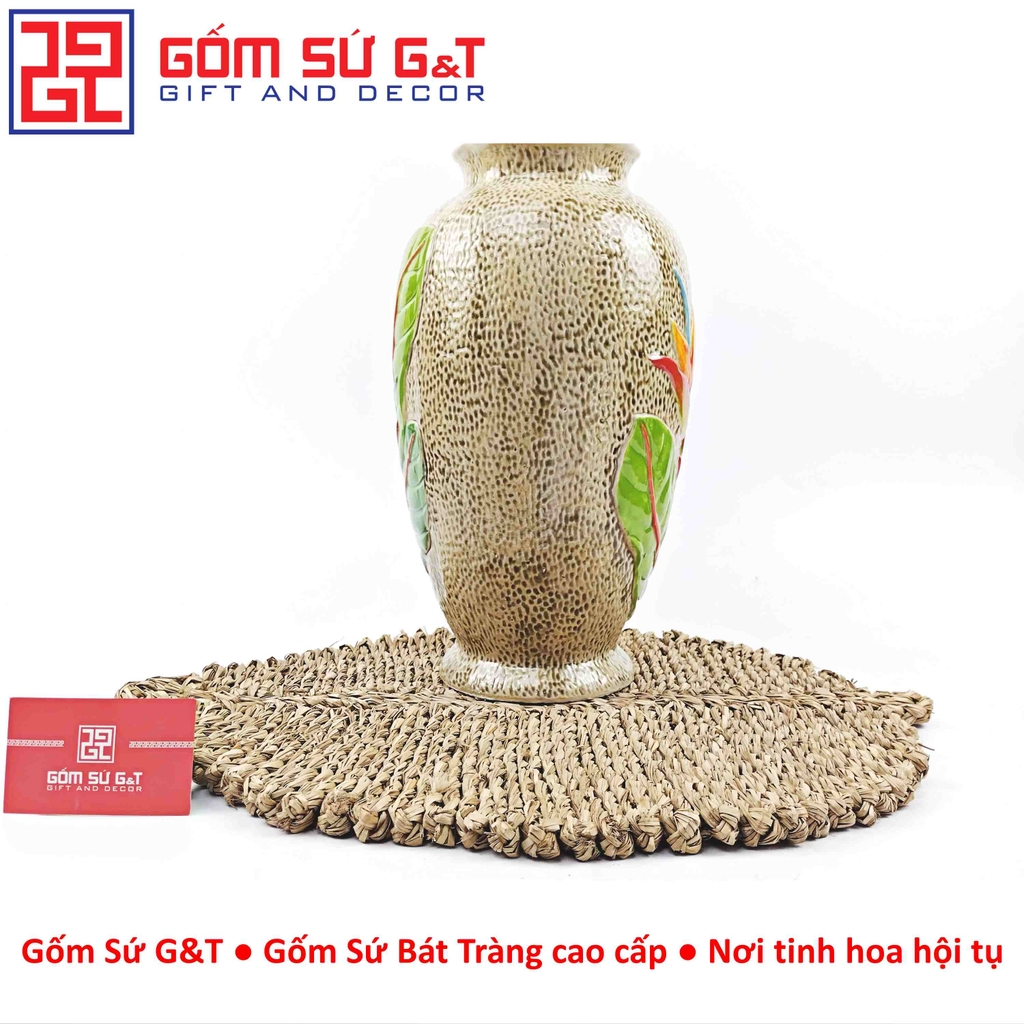 Lọ hoa dáng chân đèn khắc hoa thiên điểu H32