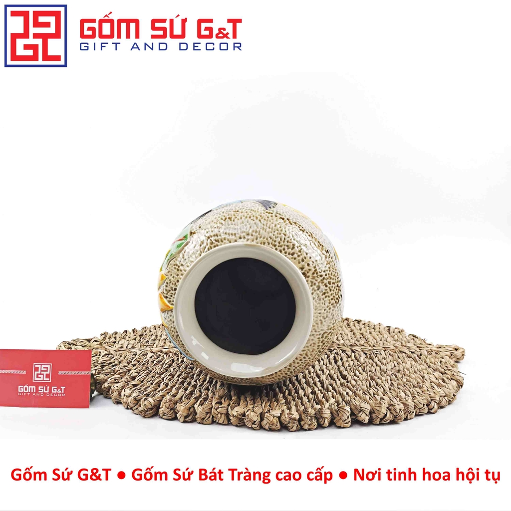 Lọ hoa dáng chân đèn khắc hoa thiên điểu H32