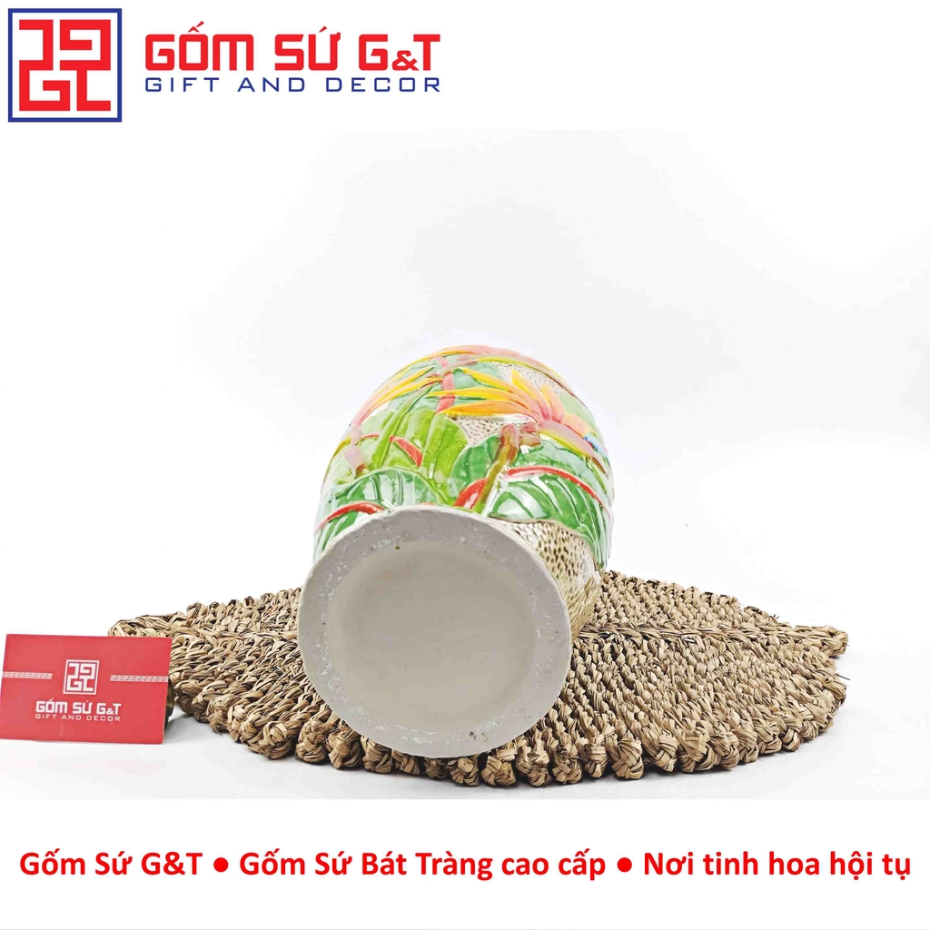 Lọ hoa dáng chân đèn khắc hoa thiên điểu H32