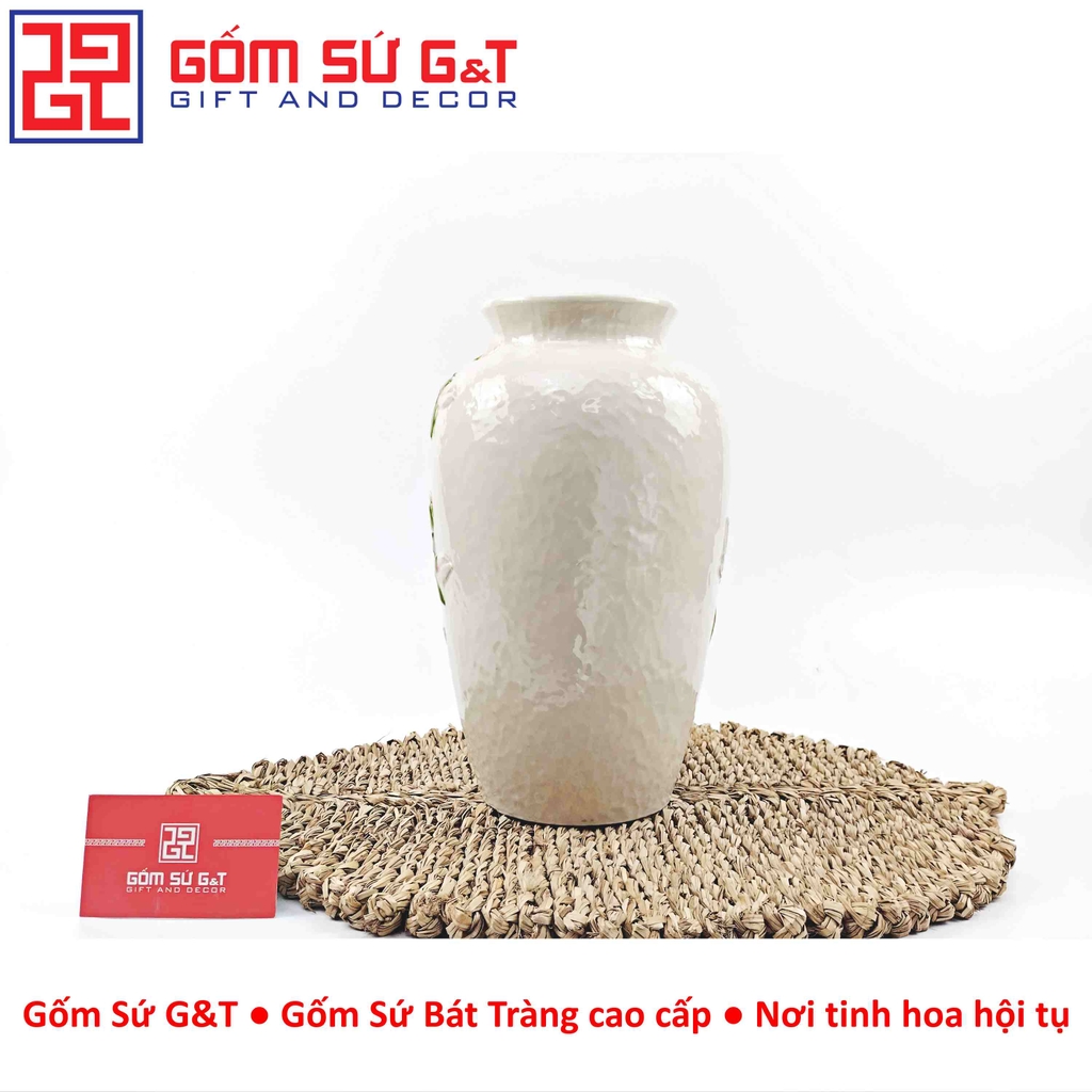 Lọ hoa dáng phích khắc hoa mộc lan hồng H27