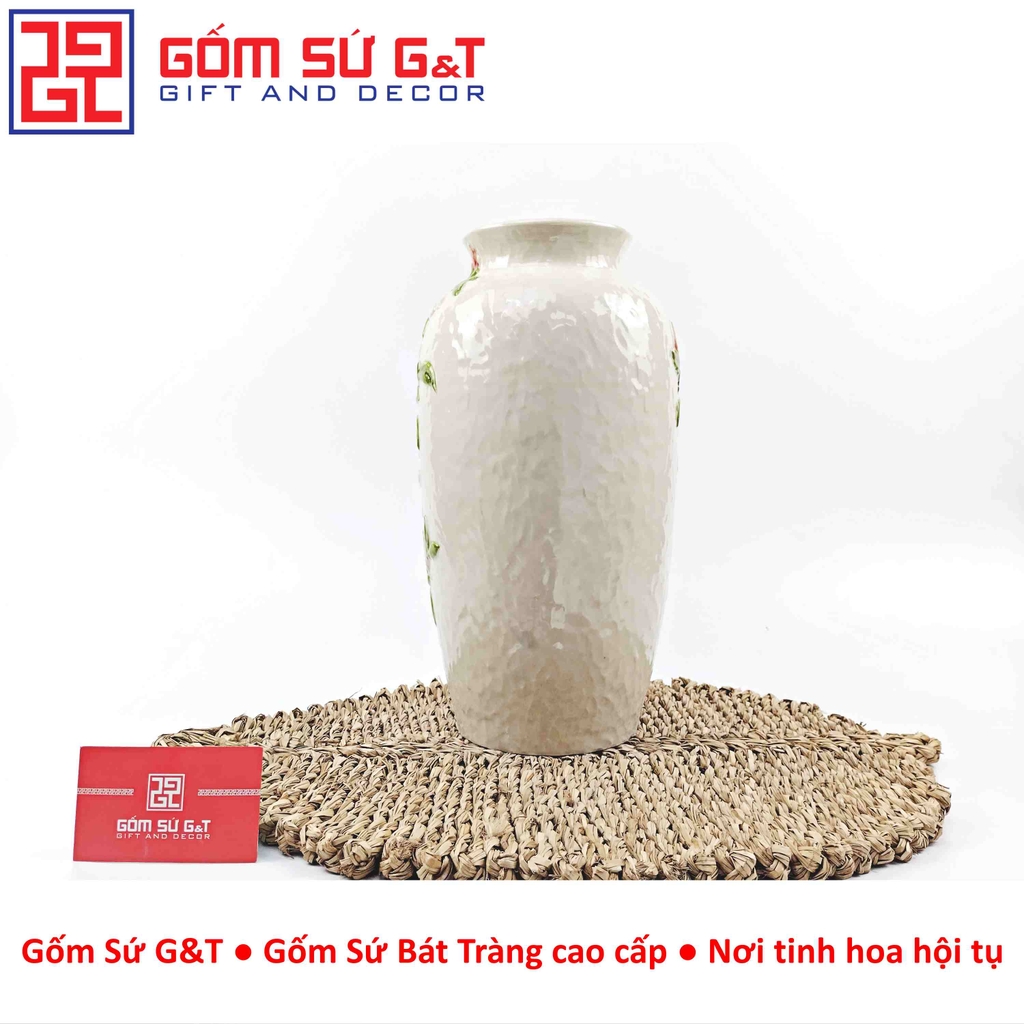 Lọ hoa dáng chân đèn khắc hoa mộc lan hồng H30