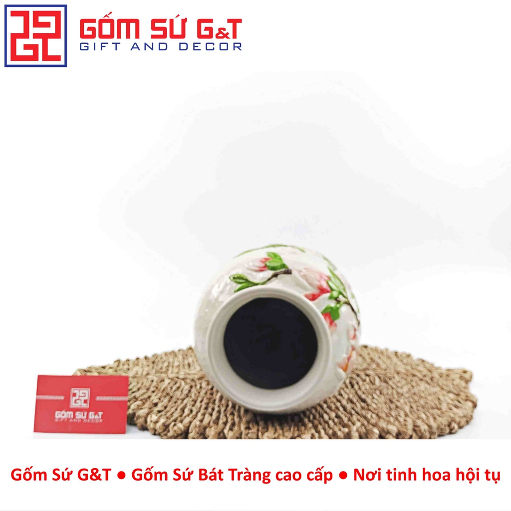 Lọ hoa dáng chân đèn khắc hoa mộc lan hồng H30