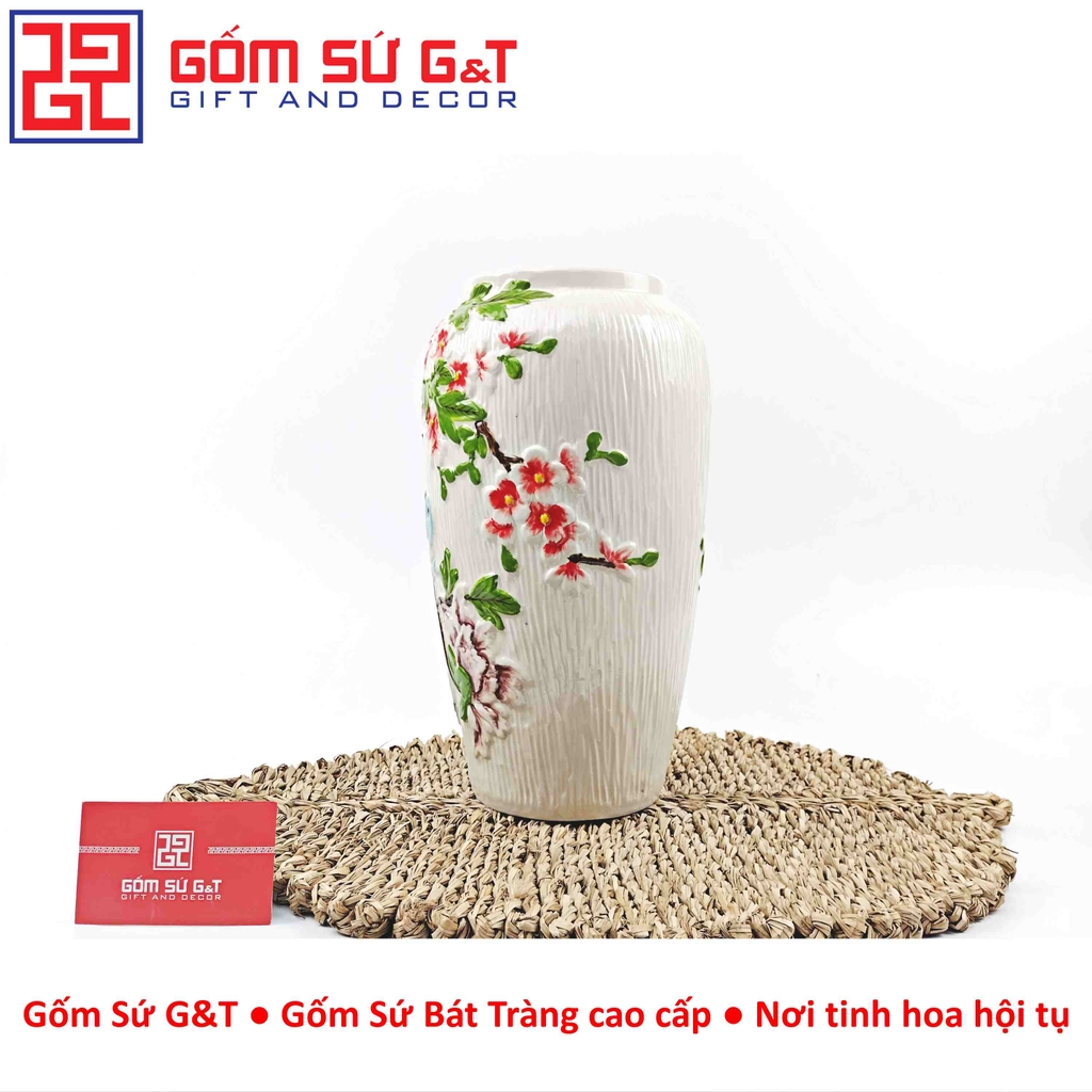 Lọ hoa dáng phích khắc chim đào H30