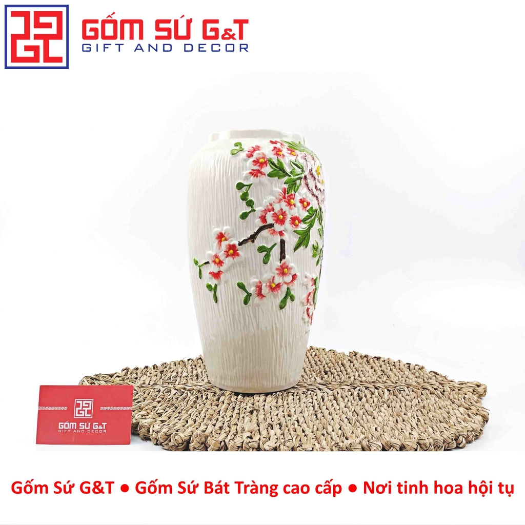 Lọ hoa dáng phích khắc chim đào H30