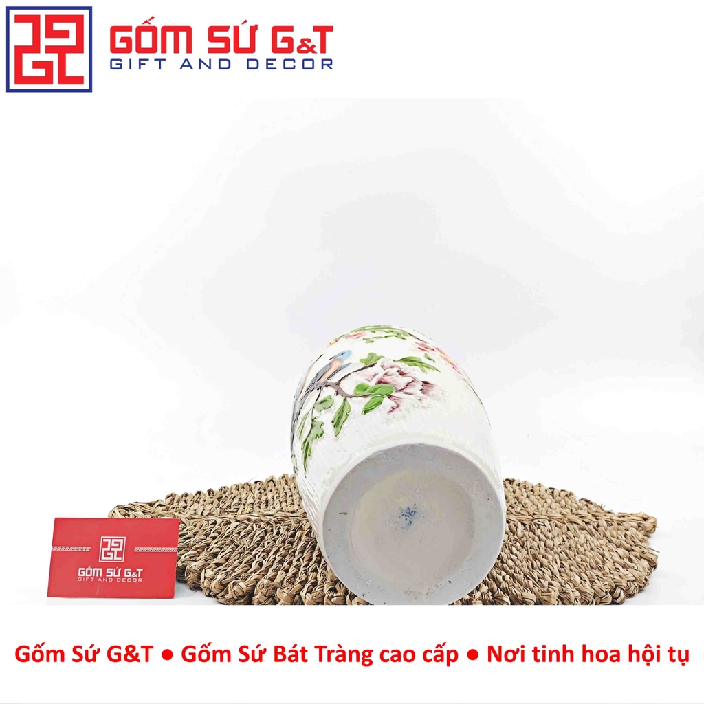 Lọ hoa dáng phích khắc chim đào H30
