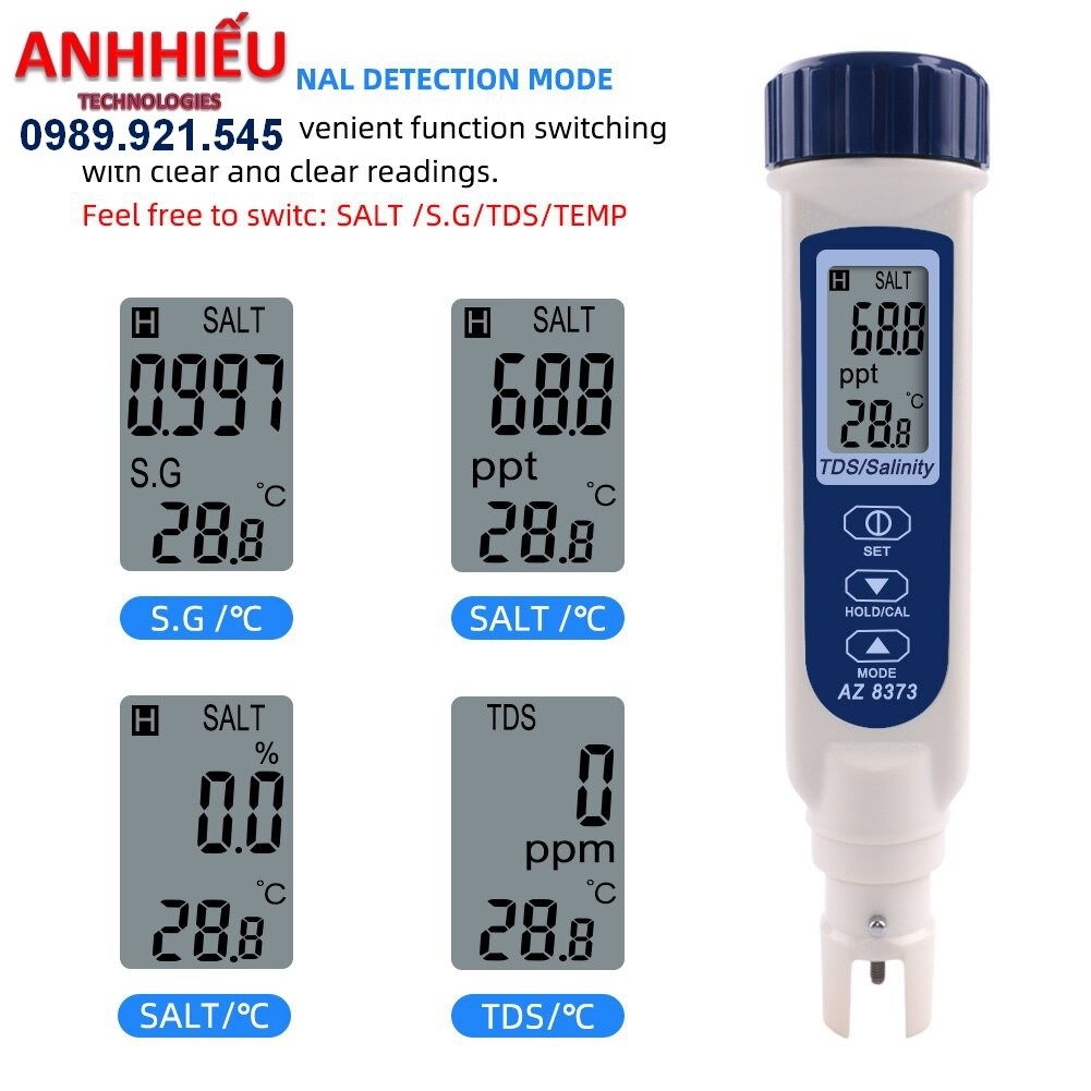 Bút đo độ mặn, TDS AZ 8373 (0~9999 ppm/ 1.0~100.0 ppt)