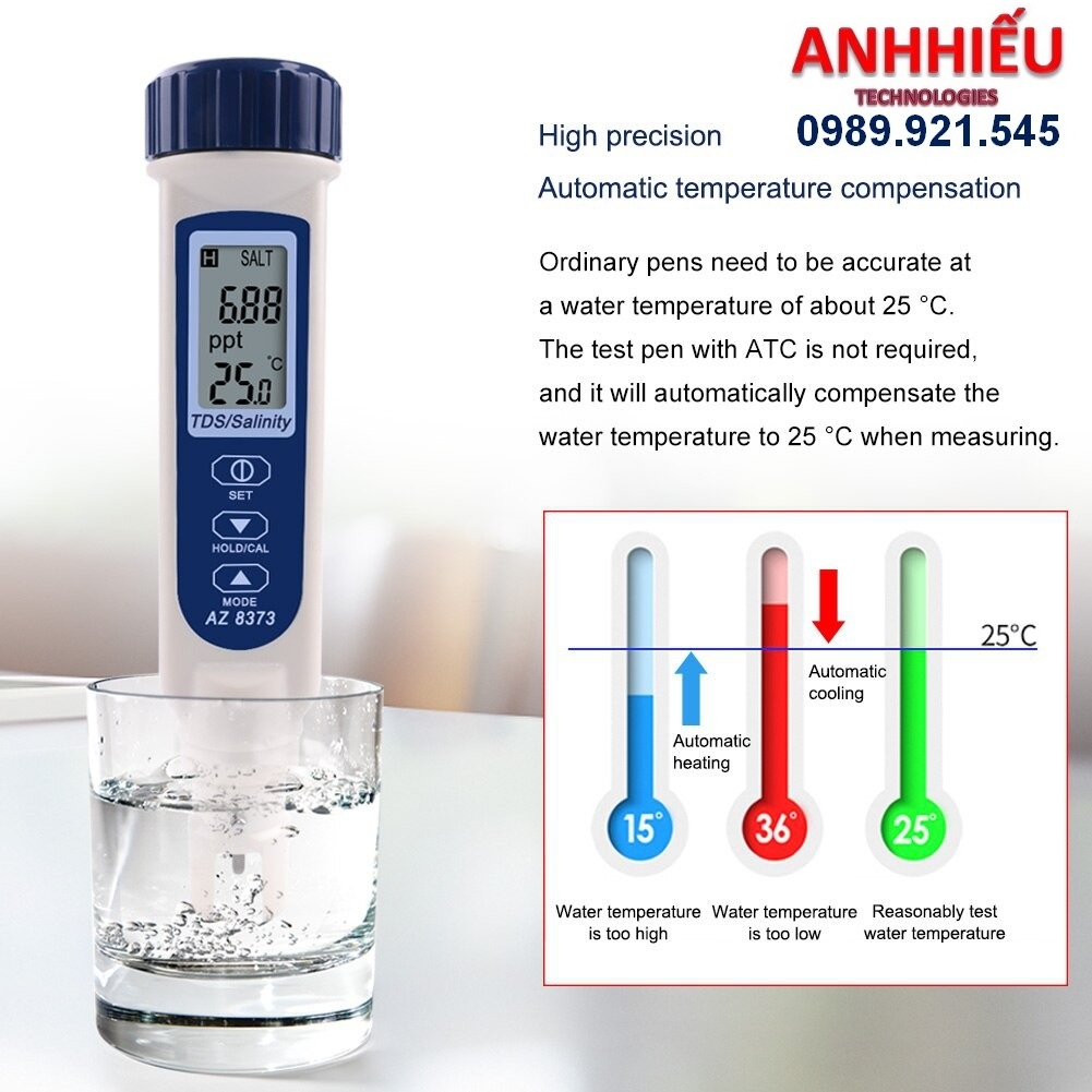 Bút đo độ mặn, TDS AZ 8373 (0~9999 ppm/ 1.0~100.0 ppt)