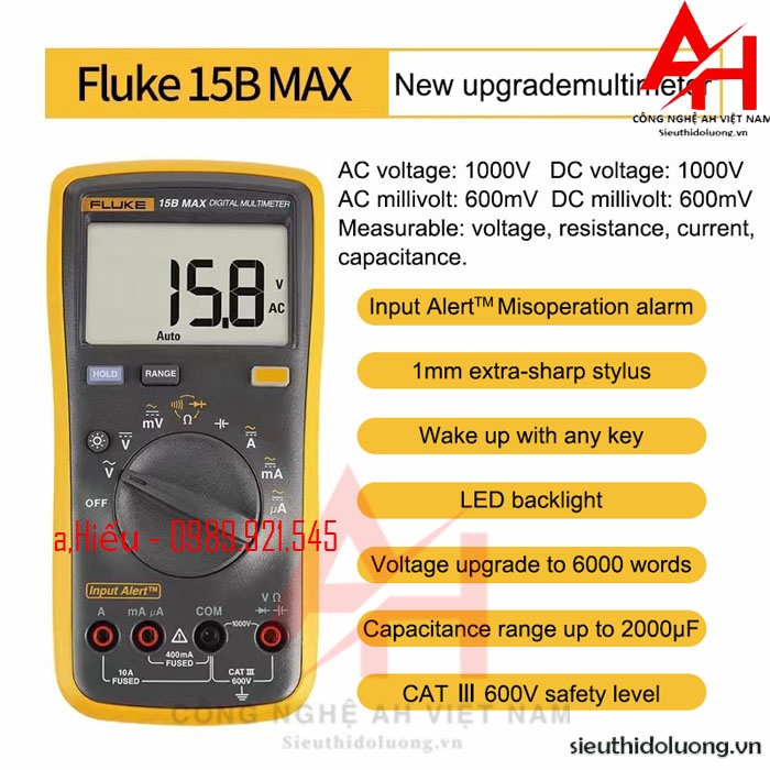 Đồng hồ vạn năng điện tử FLUKE 15B MAX-02 dây Đài Loan