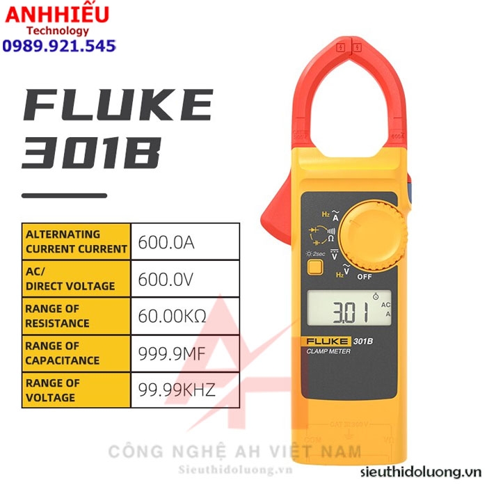 Ampe kìm Fluke 301 B dây Đài Loan TẶNG TÚI FLUKE ĐỰNG MÁY