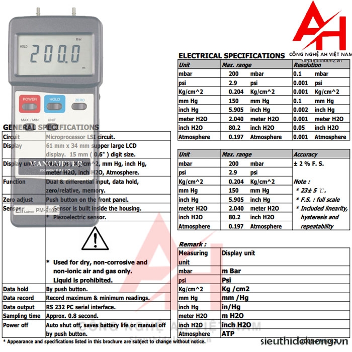 Thiết bị đo áp suất chênh lệch LUTRON PM-9102