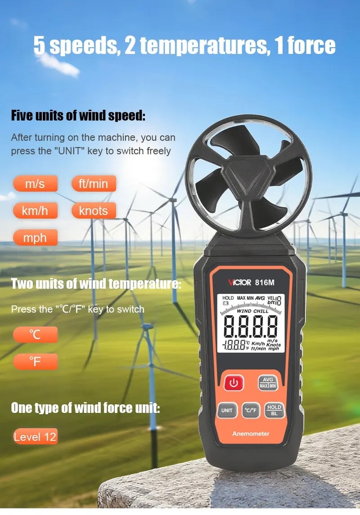Máy đo tốc độ gió, nhiệt độ VICTOR 816M