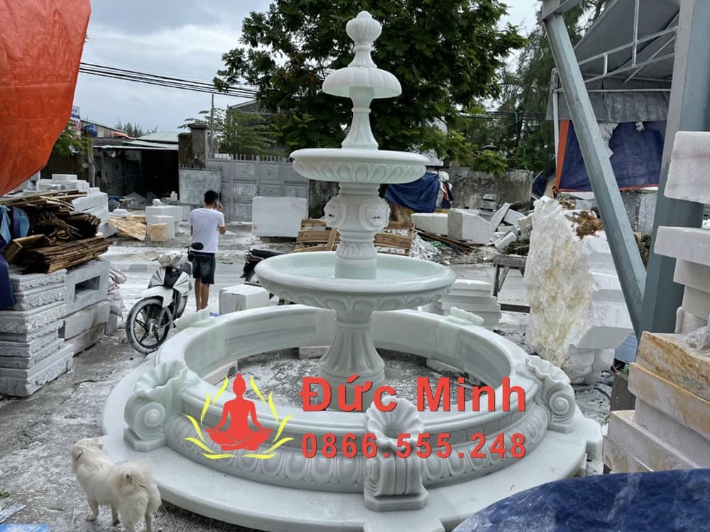 Đài Phun Nước Đá Sư Tử Đẹp Nguyên Khối 100%