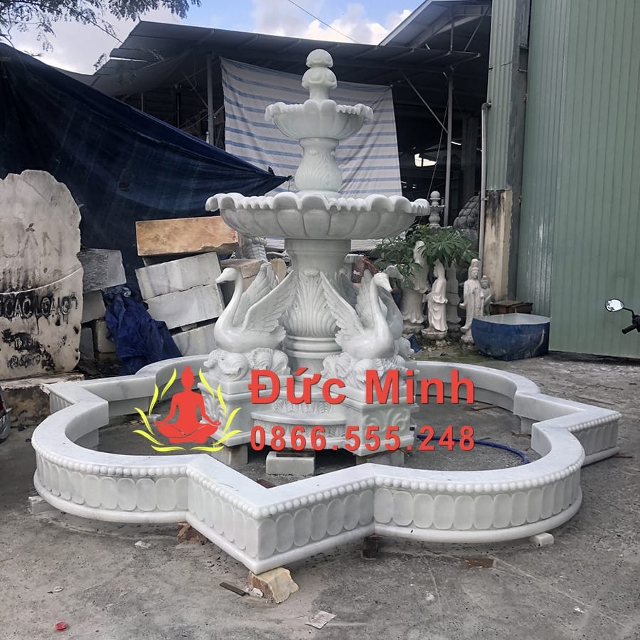 Đài Phun Nước Đá Thiên Nga Đẹp Để Sân Vườn