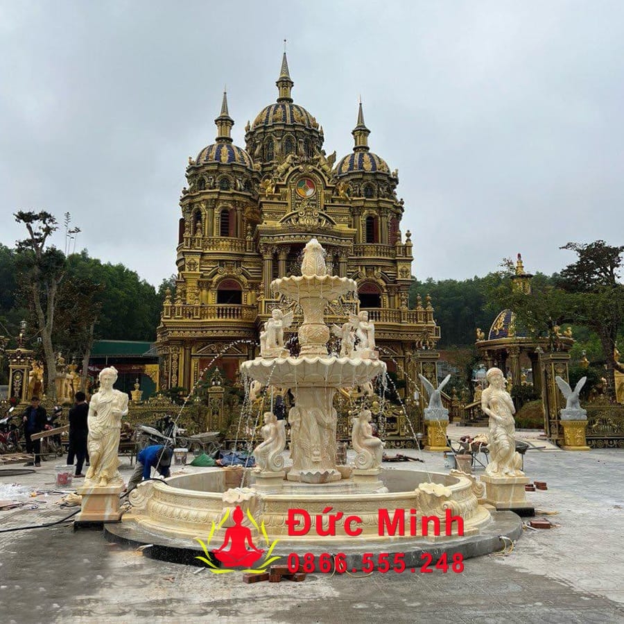 Đài Phun Nước Nghệ Thuật Đá Vàng Phong Thủy Đẹp