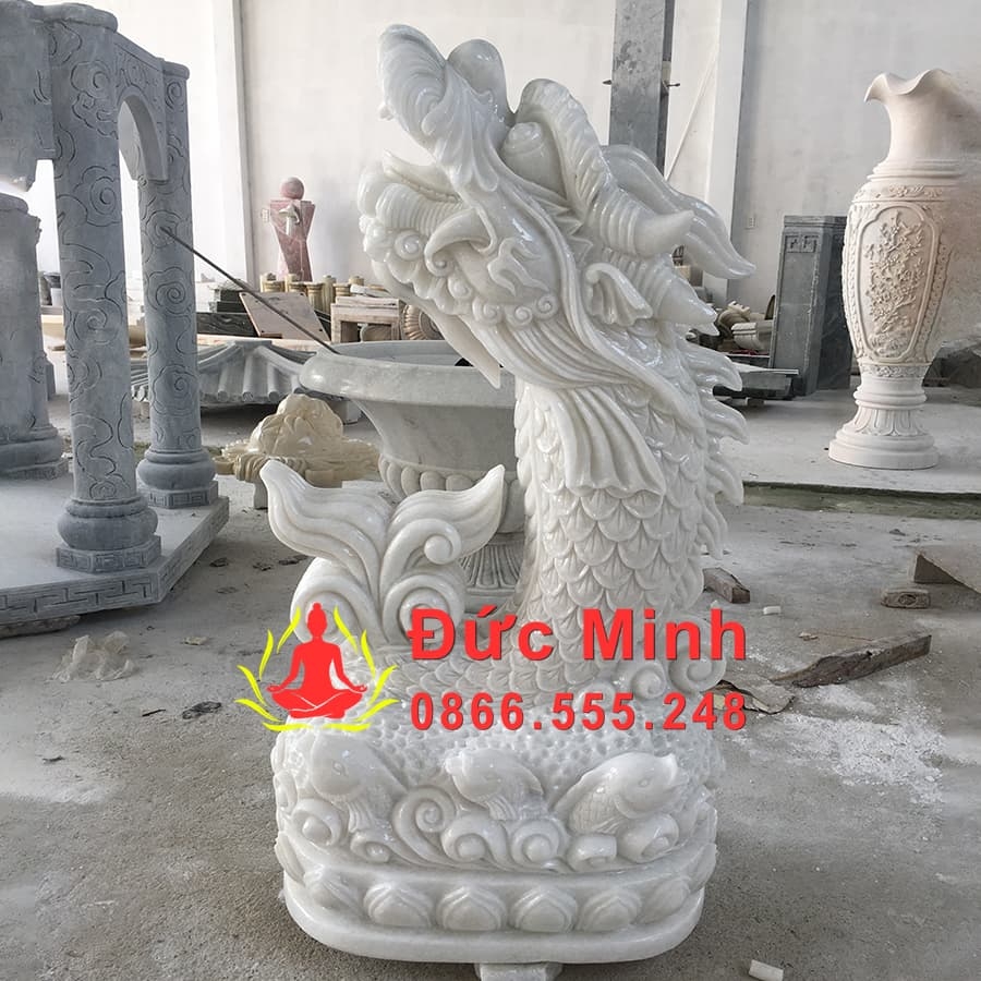 Tượng Cá Chép Hóa Rồng Đá Phong Thủy Phun Nước Đẹp