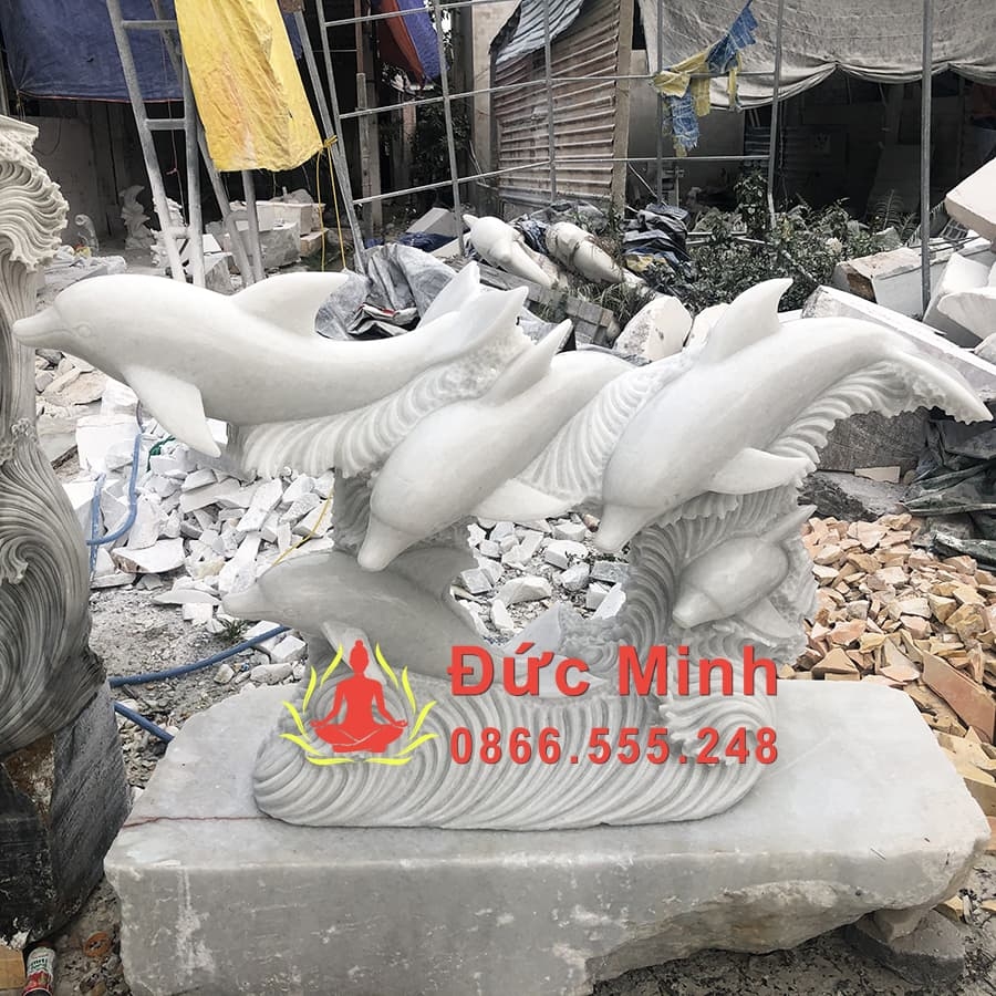 Tượng Cá Heo Phun Nước Đá Cẩm Thạch Nguyên Khối Đẹp