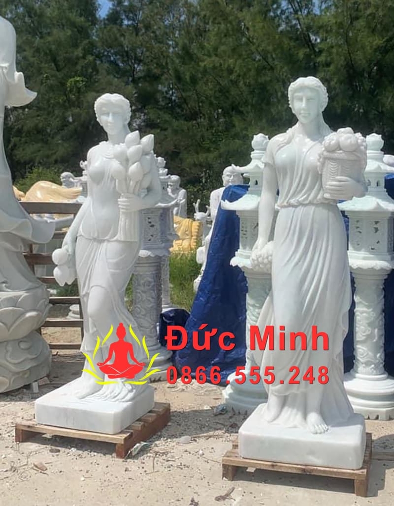 Tượng Cô Gái Ôm Hoa Bằng Đá Cao 2m