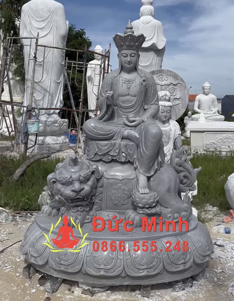 Tượng Địa Tạng Cưỡi Đề Đá Cẩm Thạch Xám Đẹp 