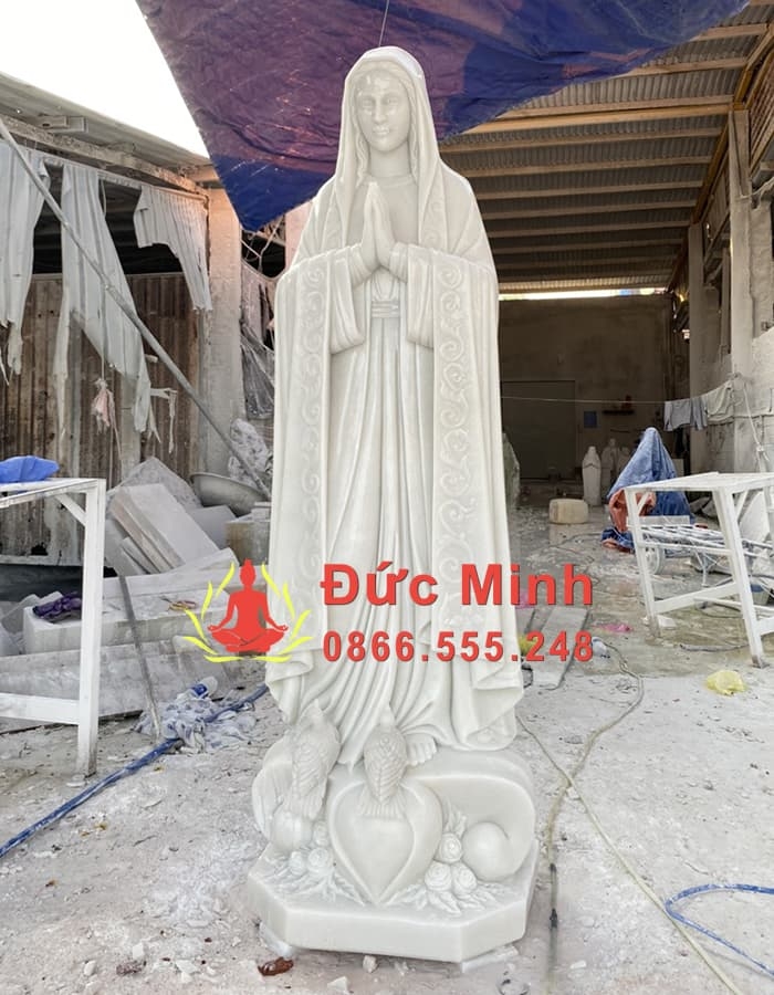 Tượng Đức Mẹ Fatima Đá Cẩm Thạch Trắng Đẹp