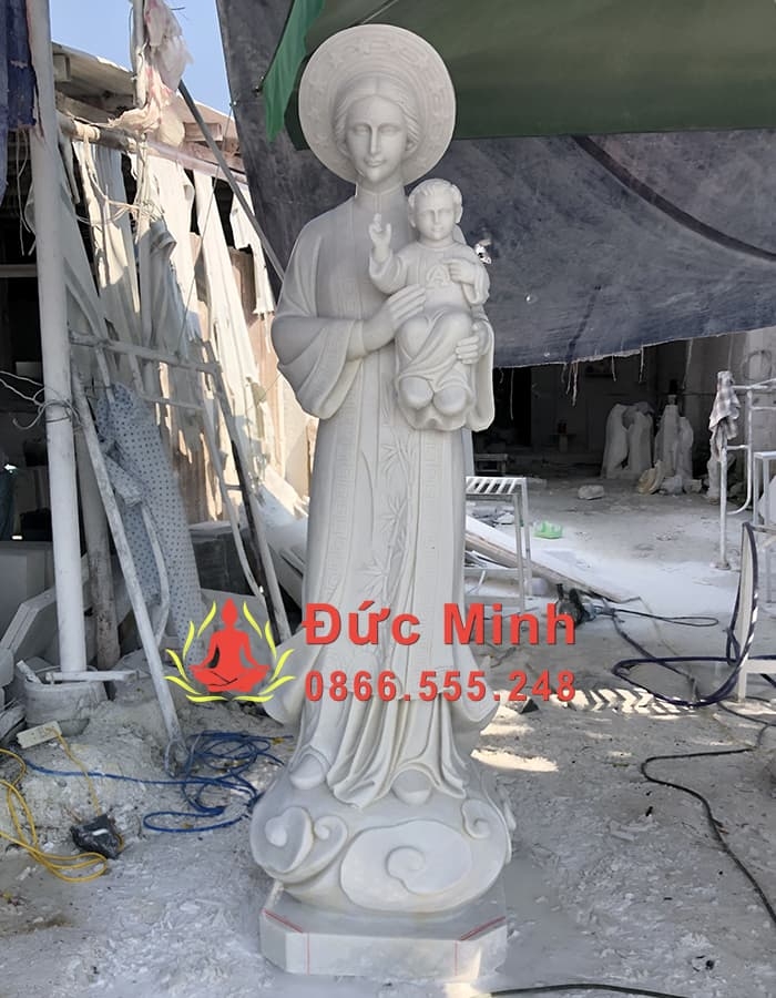 Tượng Đức Mẹ La Vang Đá Trắng Đẹp Cao 1m5