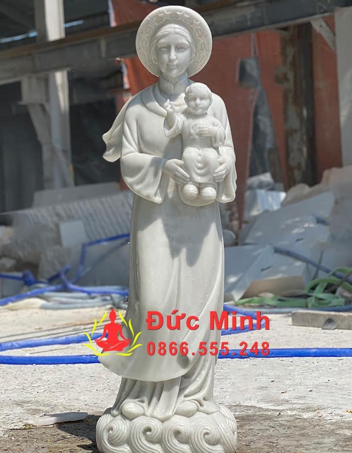 Tượng Đức Mẹ La Vang Bồng Chúa Hài Đồng Đá Trắng Cao 2m