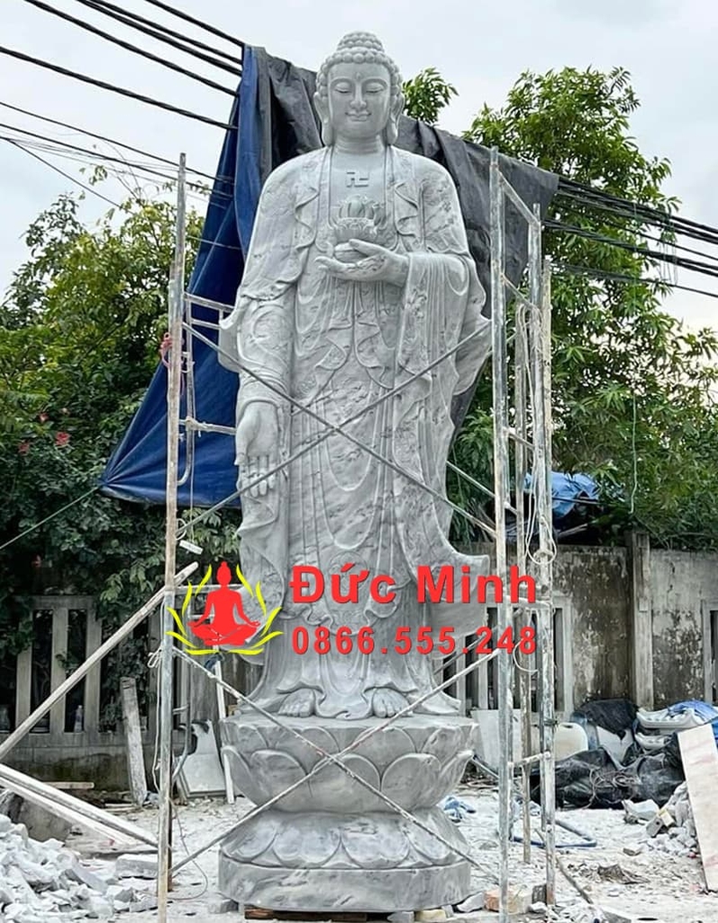 Tượng Phật A Di Đà Đá Xám Đẹp Cao 3m