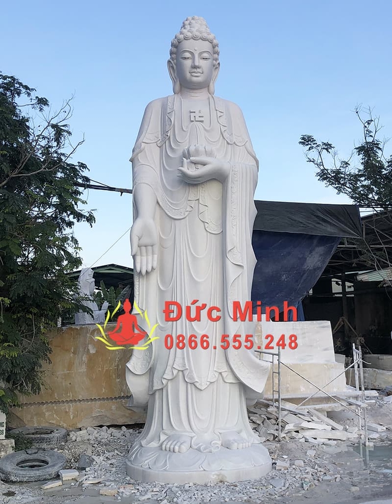 Tượng Phật A Di Đà Đá Trắng Non Nước Đẹp Cao 5m