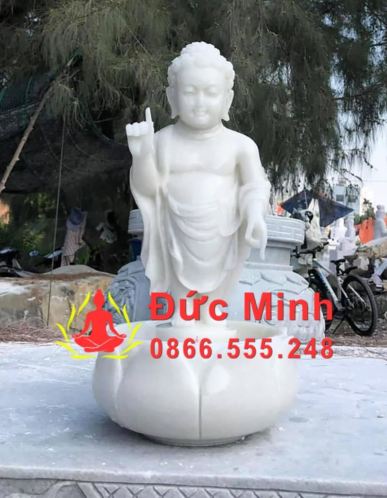 Tượng Phật Đản Sanh Đá Trắng Nguyên Khối Đẹp
