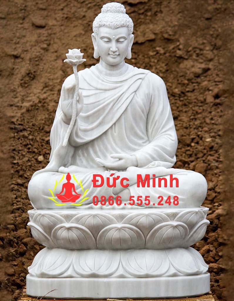 Tượng Thích Ca Niêm Hoa Vi Tiếu Đá Xám Đẹp