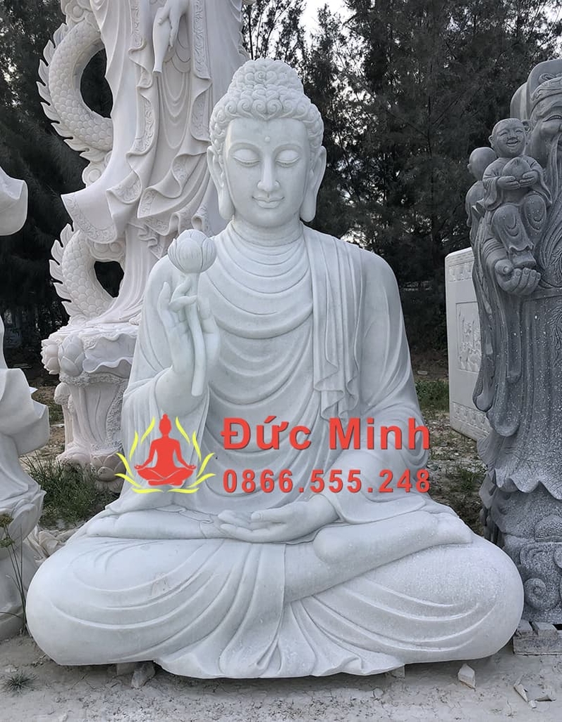Tượng Thích Ca Niêm Hoa Vi Tiếu Đá Cẩm Thạch Đẹp