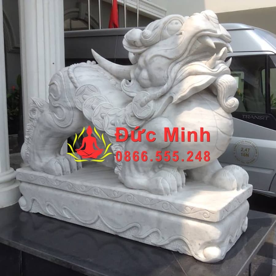 Tượng Tỳ Hưu Kéo Tiền Đá Cẩm Thạch Trắng Đẹp