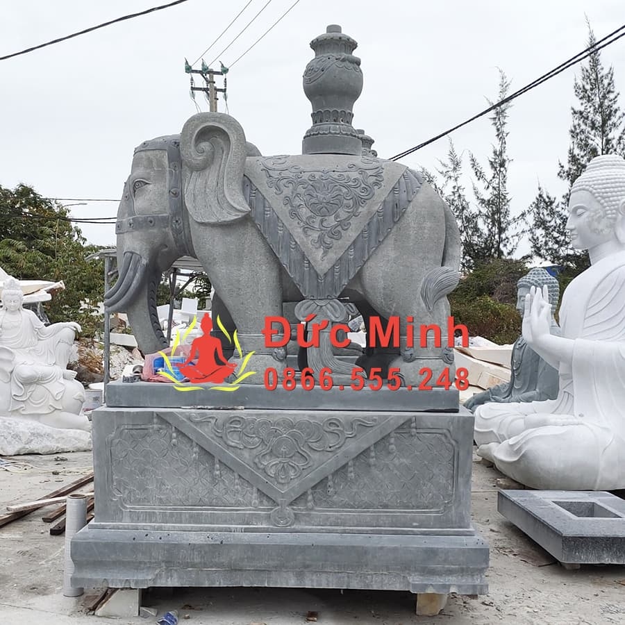 Tượng Voi Đá Sa Thạch Trấn Cổng Đẹp Nguyên Khối