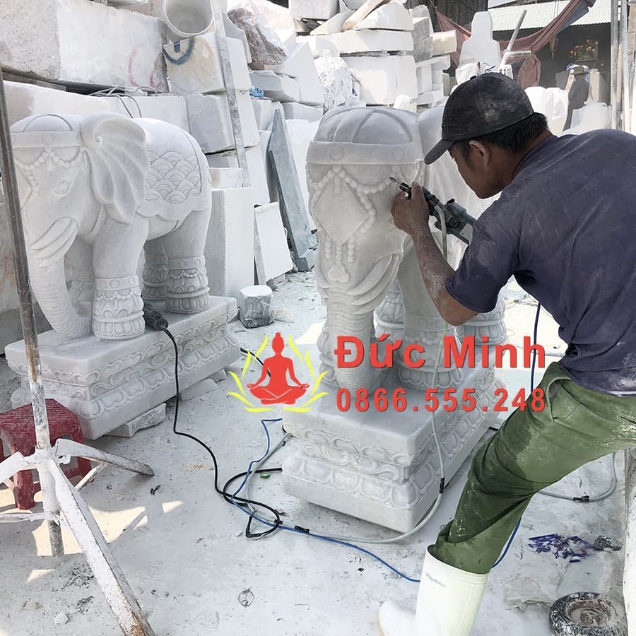 Tượng Voi Đá Trắng Non Nước Đẹp Nguyên Khối