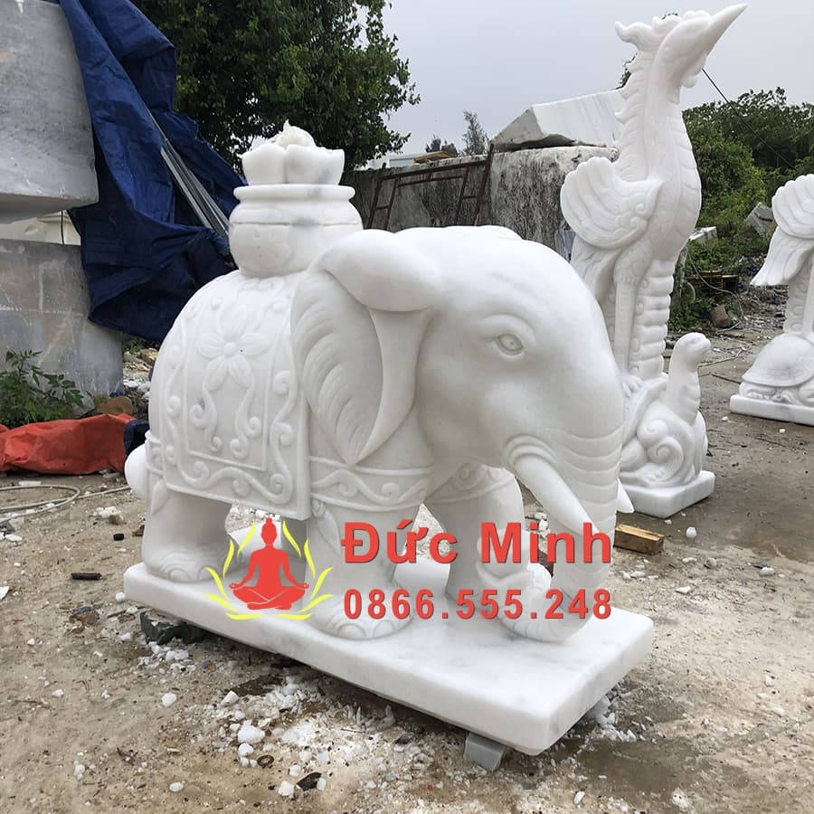 Tượng Voi Đá Trắng Phong Thủy Đẹp Nguyên Khối