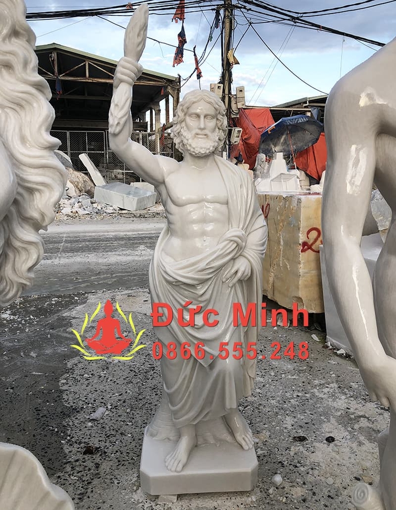 Tượng Thần Zeus Đá Cẩm Thạch Trắng Đẹp Nguyên Khối