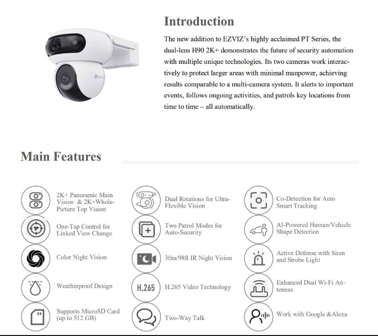 Camera EZVIZ H90 2K+ 8MP 2 Mắt Xoay 360° Ngoài Trời