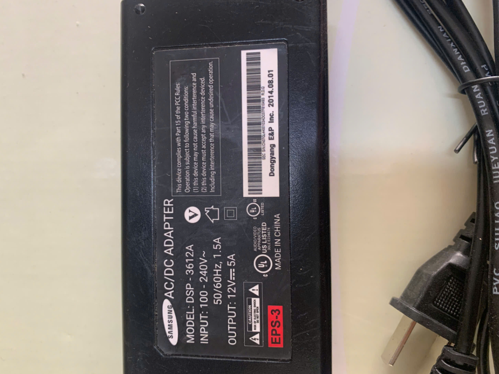 Nguồn 12V-5A SAMSUNG/SONY  (Đã bao gồm dây số 8)
