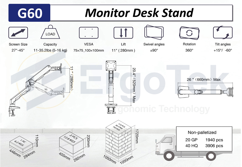 Arm 1 màn hình North Bayou G60 từ 27