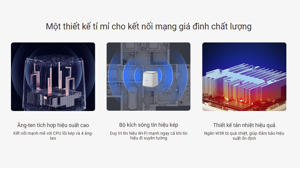 Bộ phát Wi-Fi Mesh 6 Ezviz CS-W3R-R100-X1G8GM, chuẩn AX1800, dùng bổ trợ sóng wifi cho Camera Ezviz