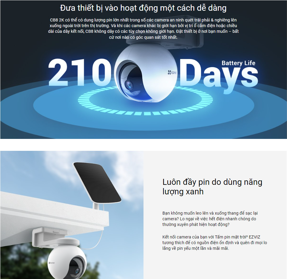 Camera Wifi EZVIZ có PIN và SOLAR CB8 2K (3MP xoay | All In One) - Outdoor