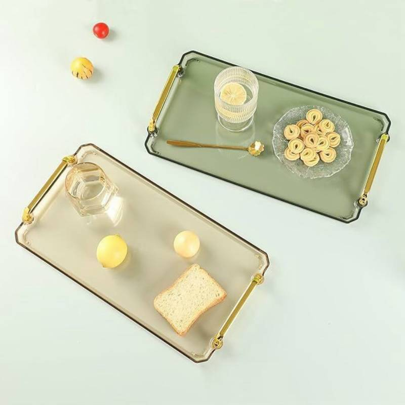 KHAY ĐỰNG TÁCH TRÀ, BÁNH KẸO VIỀN VÀNG, 2 QUAI VÀNG (T60)