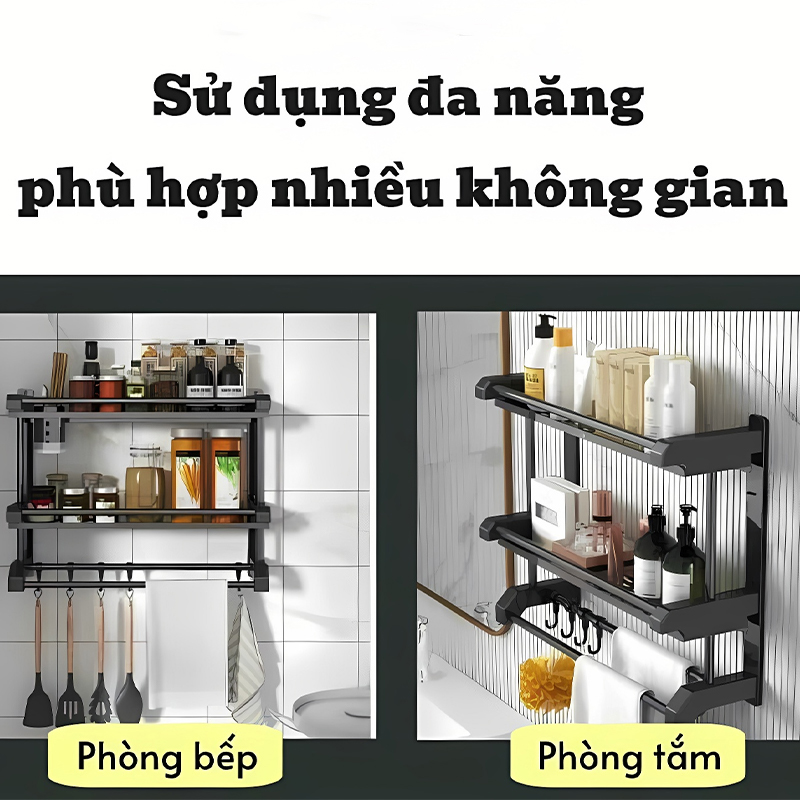 KỆ TREO ĐỂ ĐỒ 2 TẦNG - CÓ 2 THANH TREO KHĂN DÁN TƯỜNG BÊN DƯỚI - (CÁI)