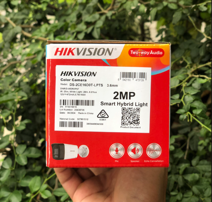 Camera TVI Thân 2MP DS-2CE16D0T-LPTS (3.6MM) (đàm thoại 2 chiều khi dùng đầu XT)