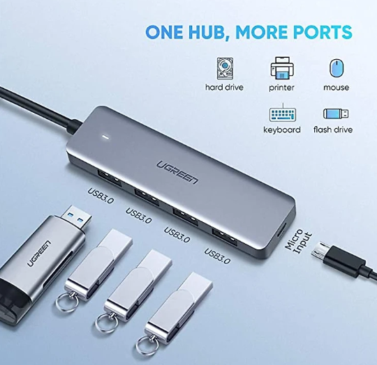 UGREEN 20841- USB-C to 4*USB 3.0 Hub Aluninum Without power port