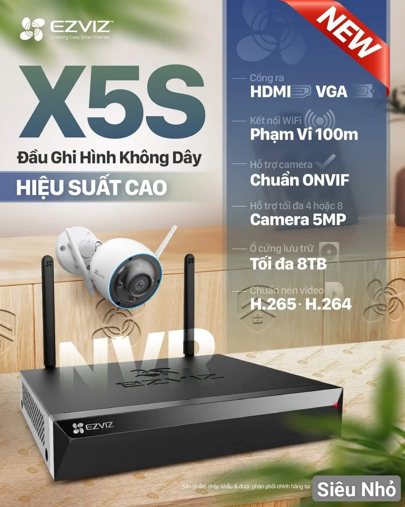 Đầu Ghi hình 8 kênh 5MP Wifi NVR Ezviz X5S-3K | Hàng chính hãng | Dùng cho Camera Ezviz
