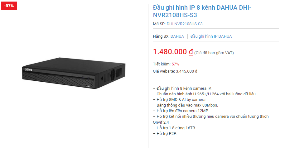 Đầu ghi hình IP 8 kênh NVR Dahua DHI-NVR2108HS