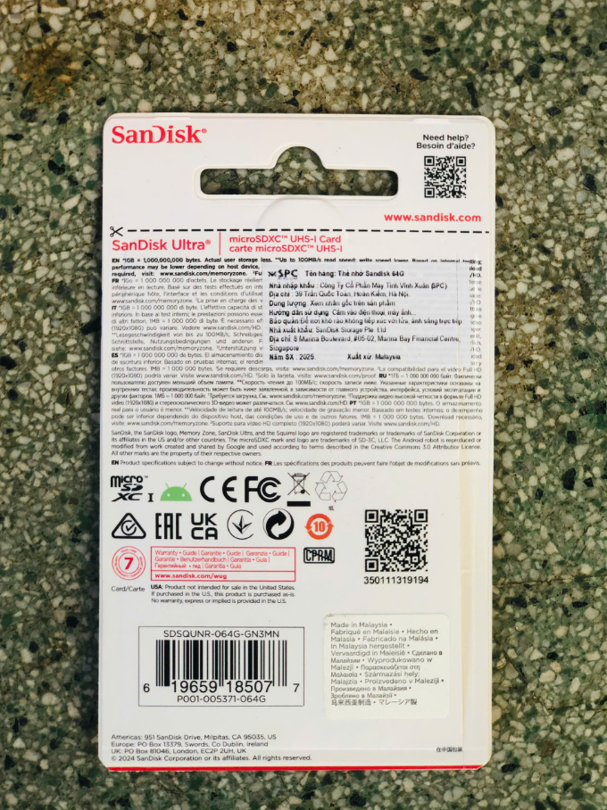 Thẻ Nhớ 64GB SANDISK (Hàng chính hãng | Đã VAT | Bảo hành 7 năm | Hộp 100c)