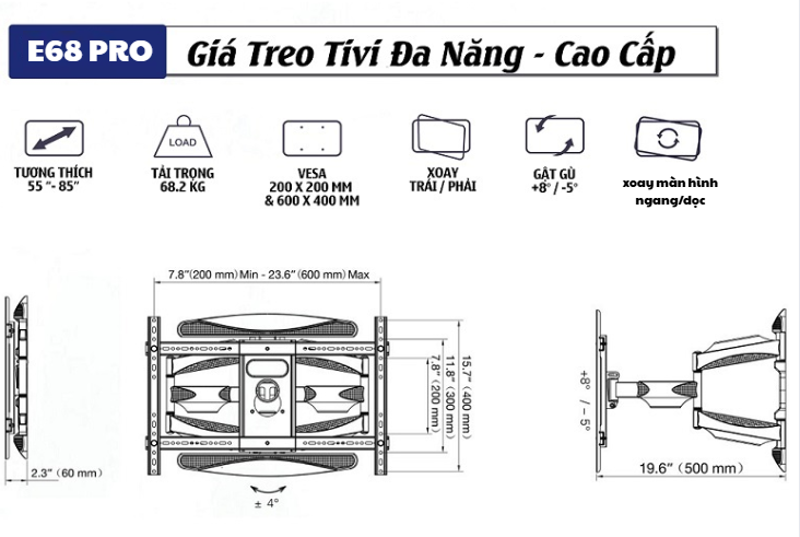 Giá treo tivi đa năng ErgoTek E68 PRO (55