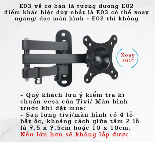 Khung treo tivi XOAY hãng ERGOTEK E03 ( 17
