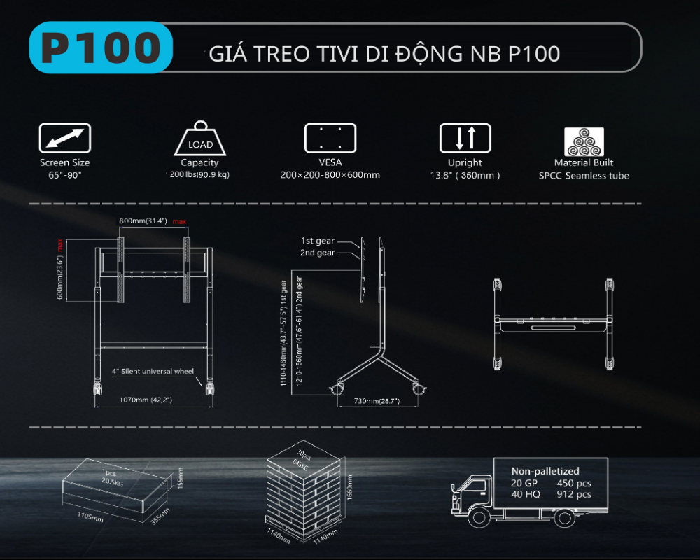 Khung treo tivi di động NB - P100 (65